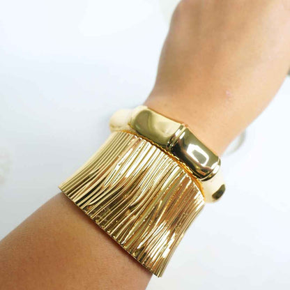Textured & Bamboo Alloy Bangle Duo