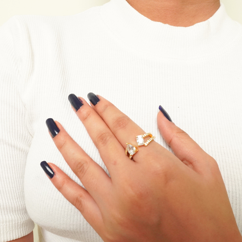 Ashara Twilight Spark Open Ring – 18K gold-plated stainless steel adjustable ring