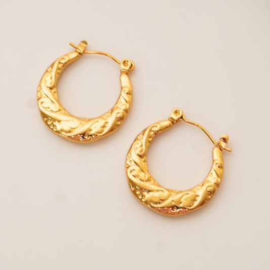 Ashara Verona Hoops – 18K Gold-Plated | Baroque Swirl Texture | Waterproof & Anti-Tarnish
