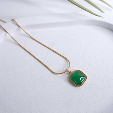 Emerald Glow Cushion Pendant Necklace