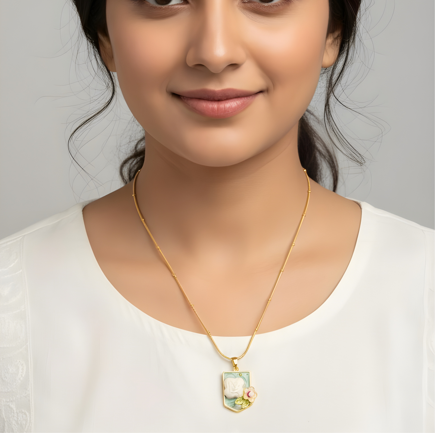 BloomScript Pendant Necklace – 18K Gold-Plated Floral Charm | Ashara Jewels