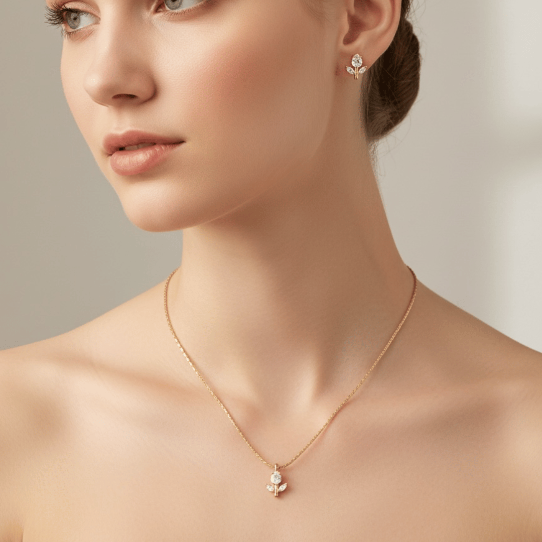 Celeste Tulip Necklace Set – 18K gold-plated stainless steel pendant necklace, view 2