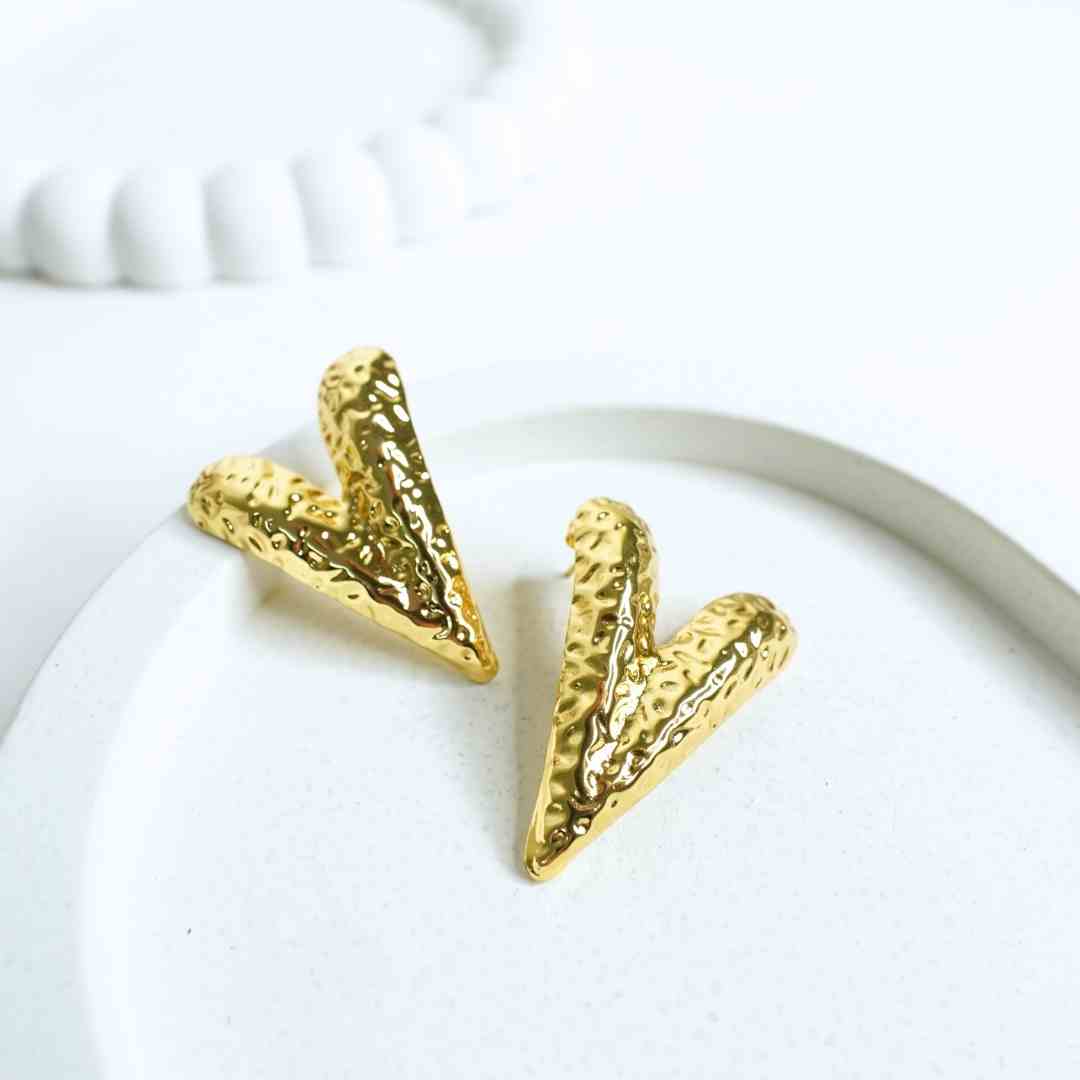 Hammered Gold V-Stud Earrings