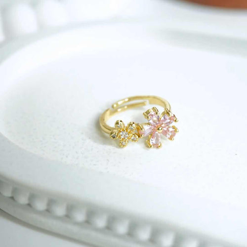 Blush Bloom Dual Flower Ring – 18K gold-plated stainless steel ring