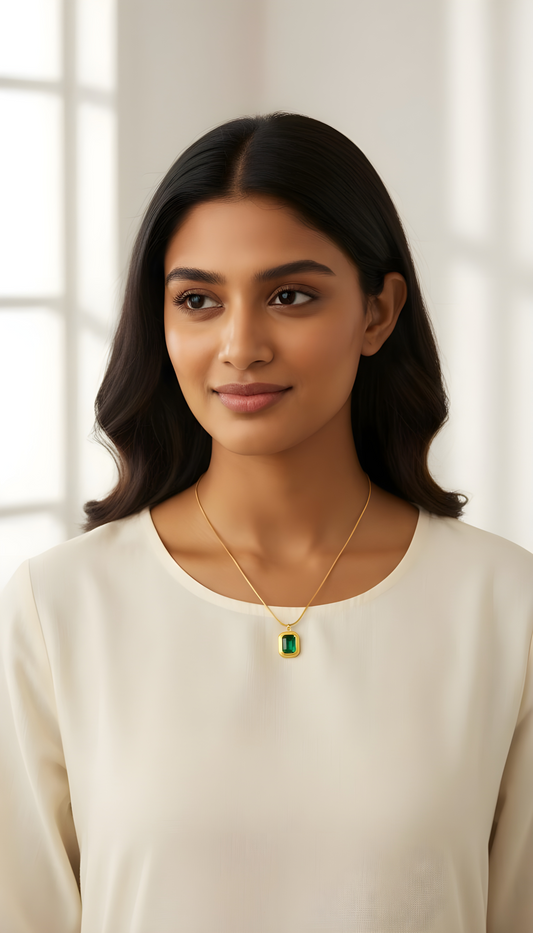 Emerald Grace Pendant Necklace | 18K Gold Plated | Everyday Glam | Ashara Jewels