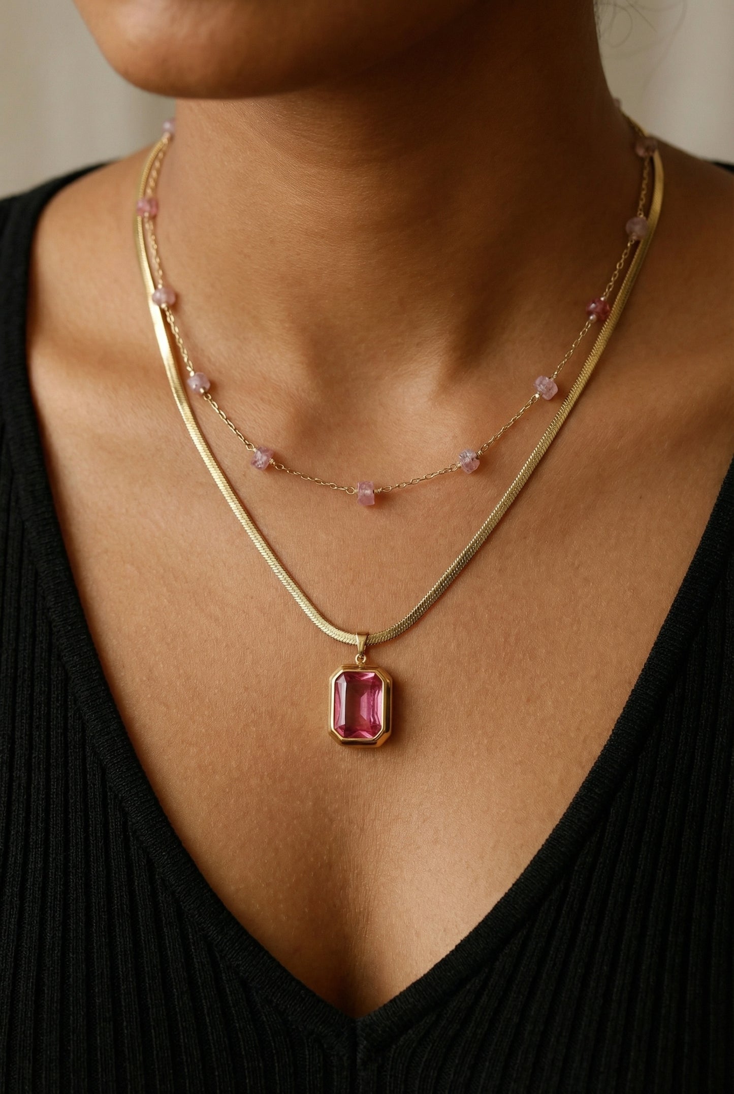 Pink Gemstone Layered Necklace
