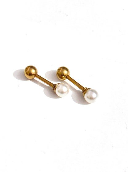 Pearl Bar Drop Stud Earrings - Ball Back