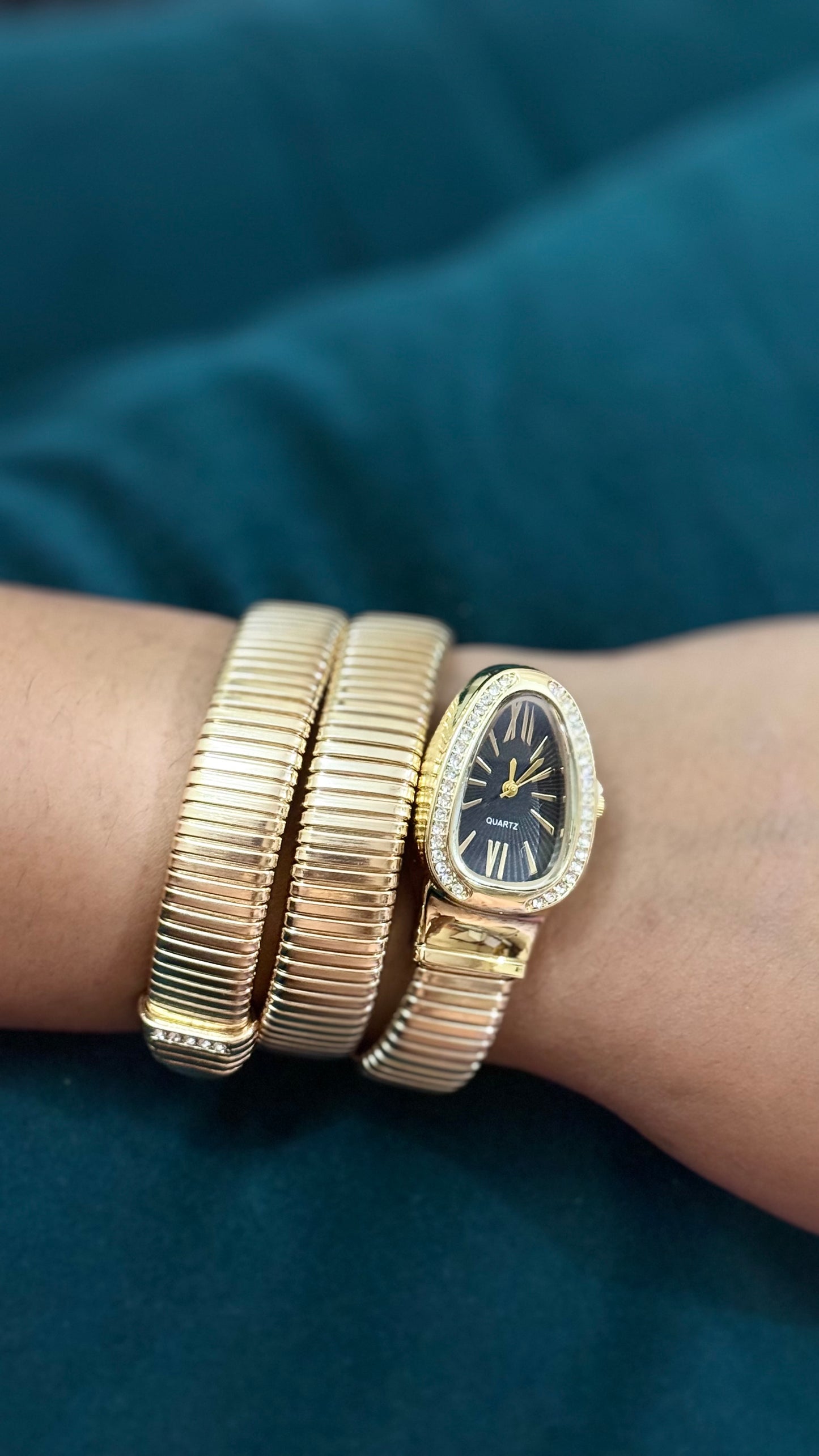 Serpentina Luxe Wrap Watch-Black Dial