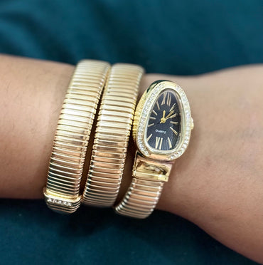 Serpentina Luxe Wrap Watch-Black Dial