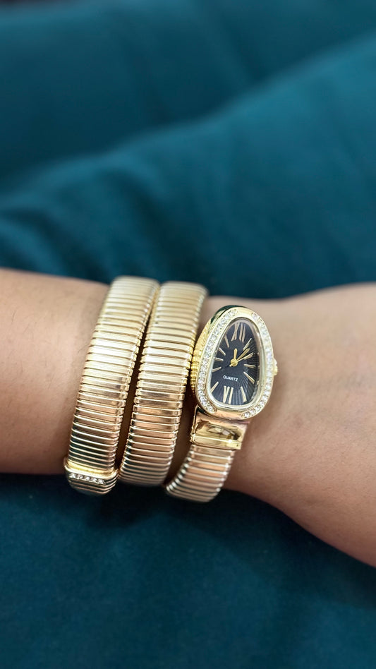 Serpentina Luxe Wrap Watch-Black Dial