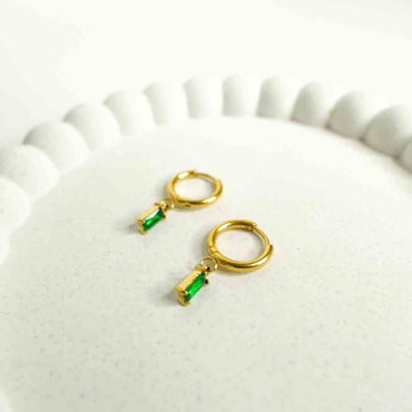 Emerald Drop Hoop Earrings