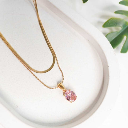 Pink Oval Stone Pendant Necklace
