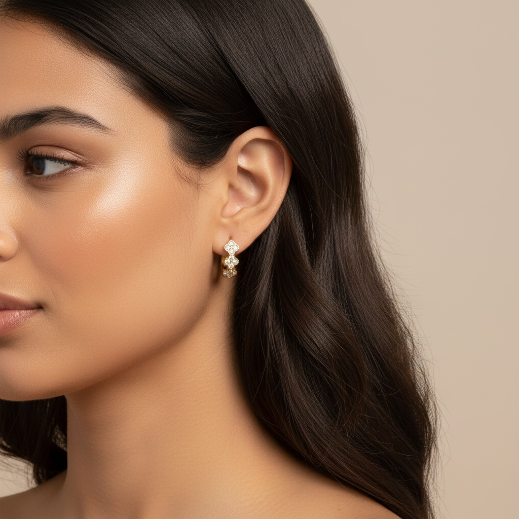 Crystal Clover Huggie Earrings