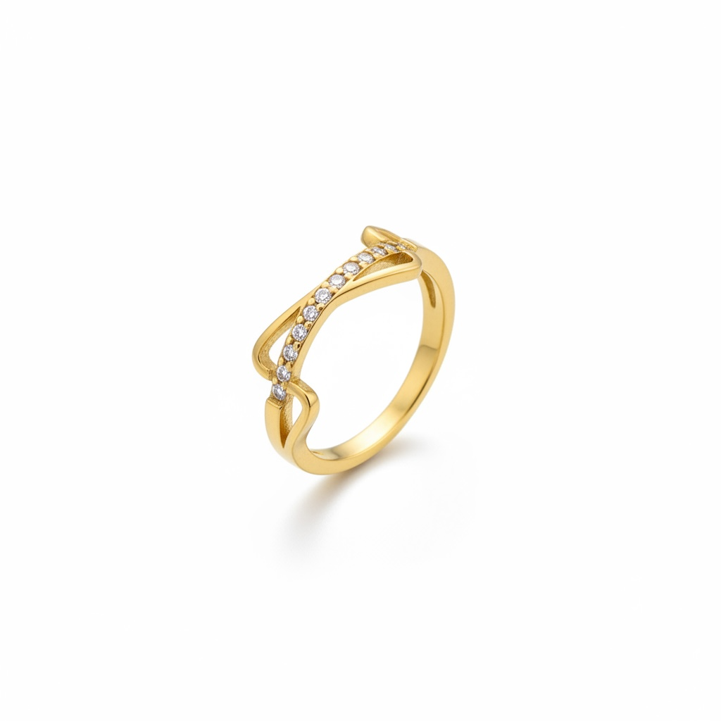 Seraphina Spark Gold Ring – 18K gold plated crisscross design with shimmering stones