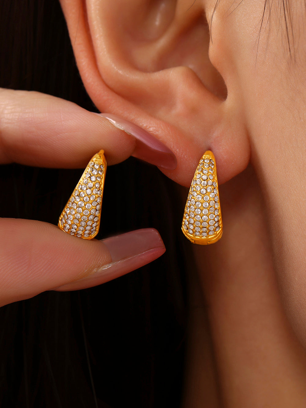 Celeste Pavé Gold Huggie Earrings