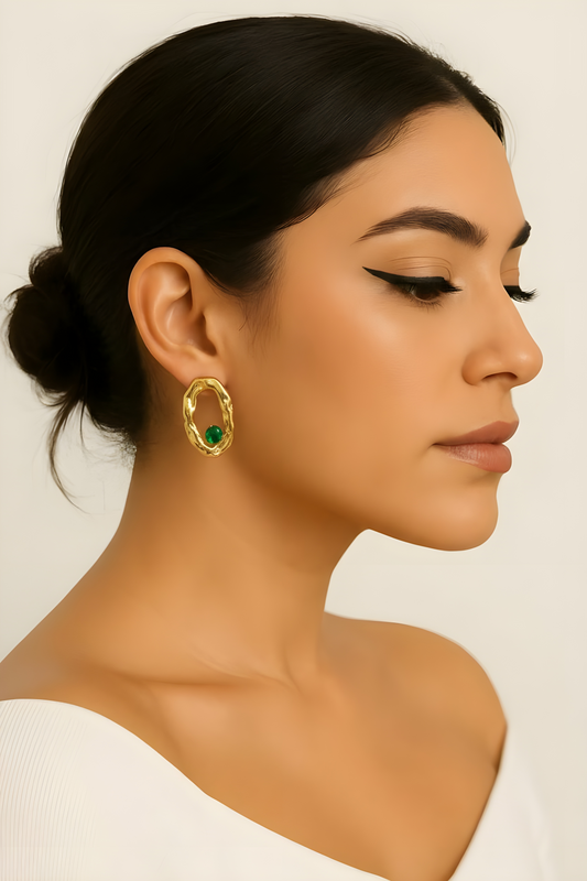 Molten Gold Emerald Oval Earrings
