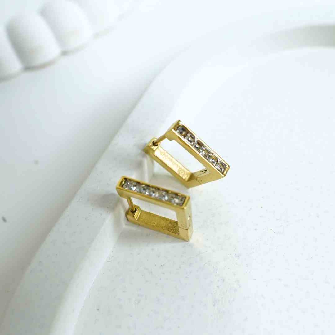 Golden Square Crystal Huggie Earrings