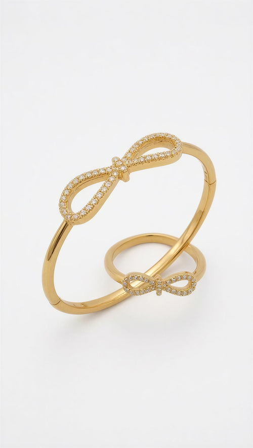 Bow Belle Bracelet & Ring Set – 18K gold-plated stainless steel bracelet and ring set