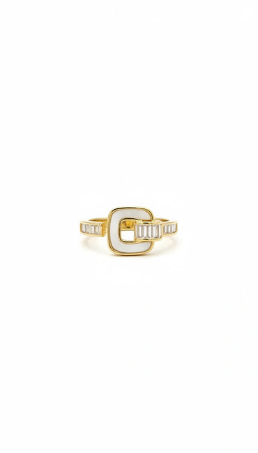 White Enamel Baguette Ring-Adjustable