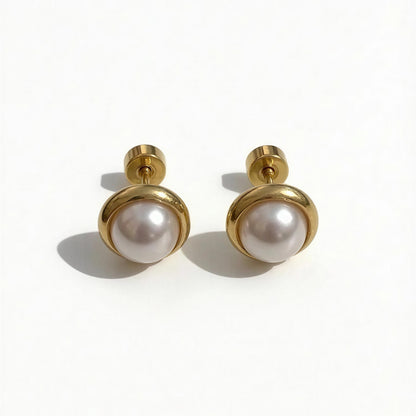 Pearl Halo Stud Earrings - Flat Back