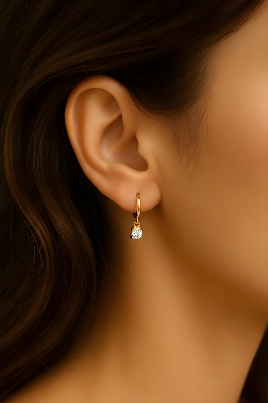Classic Solitaire Dangle Hoop Earrings