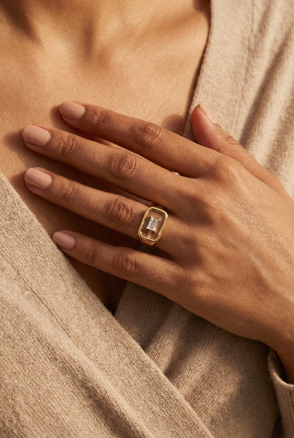 Rectangular Solitaire Statement Ring -Adjustable