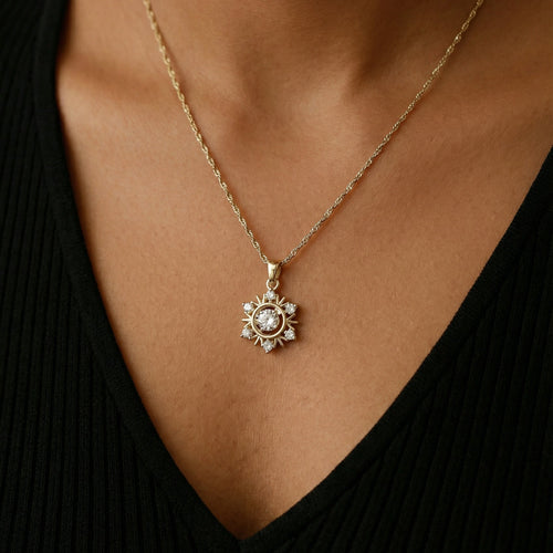 Solara Halo Crystal Pendant Necklace – 18K gold-plated brass pendant necklace
