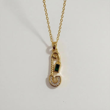 Ziva Emerald Safety Pin Necklace