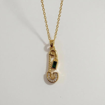 Ziva Emerald Safety Pin Necklace