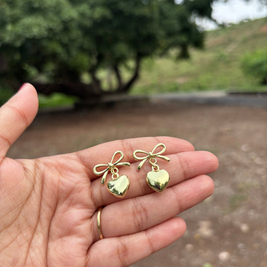 Ashara Heart Bow Earrings- Champagne Gold