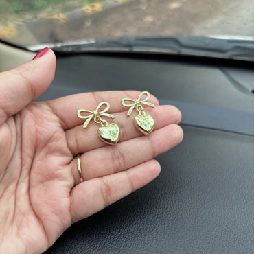 Ashara Heart Bow Earrings- Champagne Gold