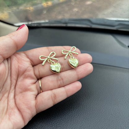 Ashara Heart Bow Earrings- Champagne Gold