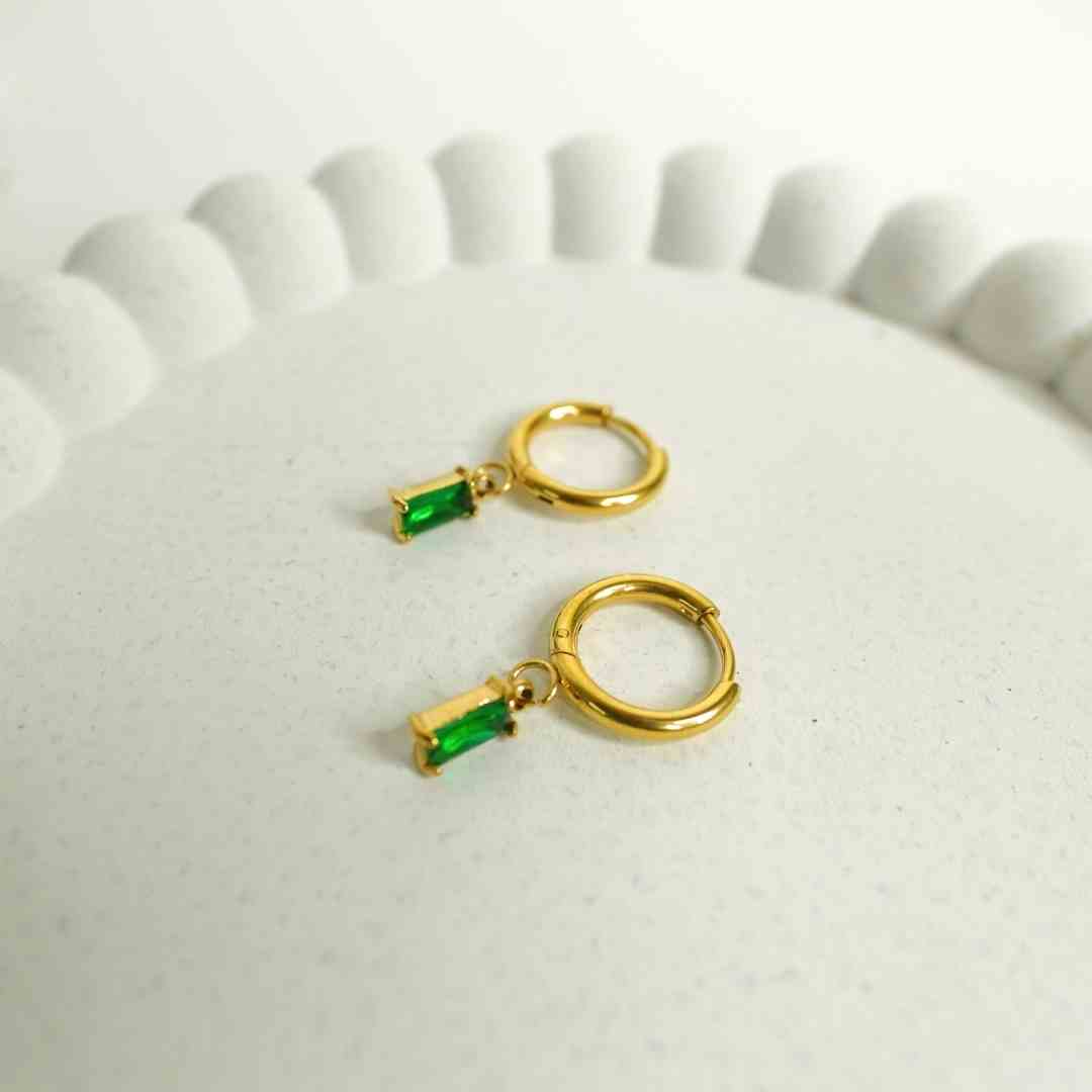 Emerald Drop Hoop Earrings
