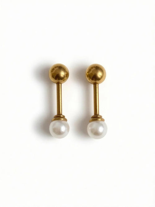 Pearl Bar Drop Stud Earrings – 18K gold-plated stainless steel stud earrings