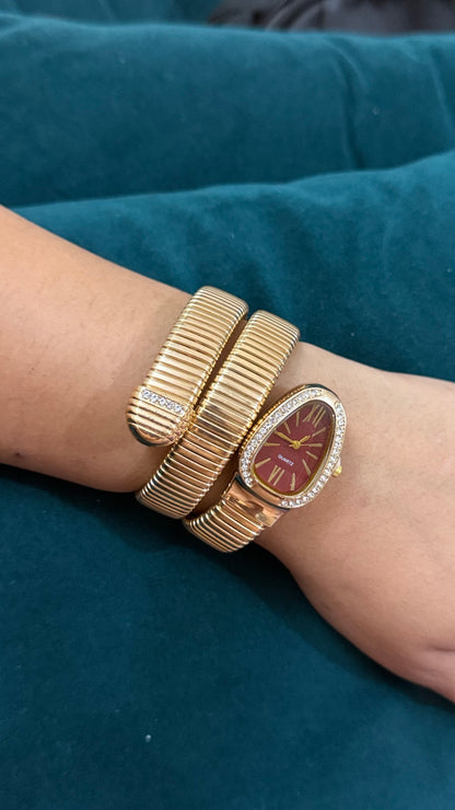 Serpentina Luxe Wrap Watch-Maroon Dial