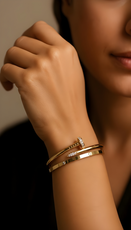 The Power Pair (Nail & Stud Bangles) – 18K gold-plated stainless steel bangles