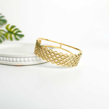 Golden Weave Statement Bangle Bracelet