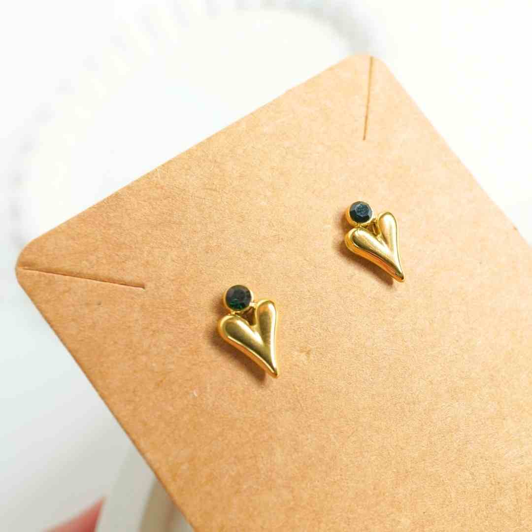 Green Stone Heart Stud Earrings