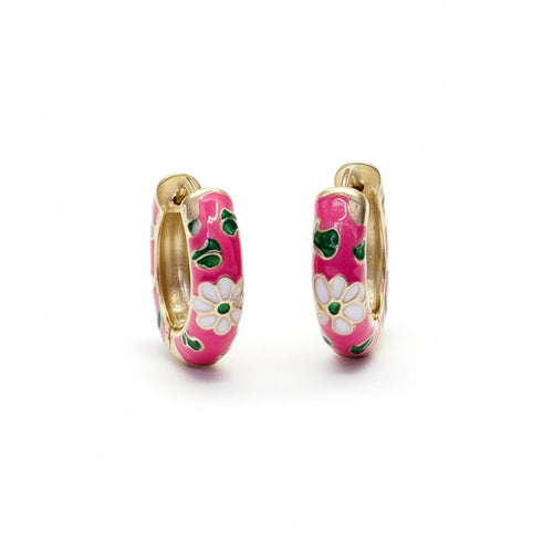 Rosé Fleur Enamel Hoops – gold-tone stainless steel hoop earrings