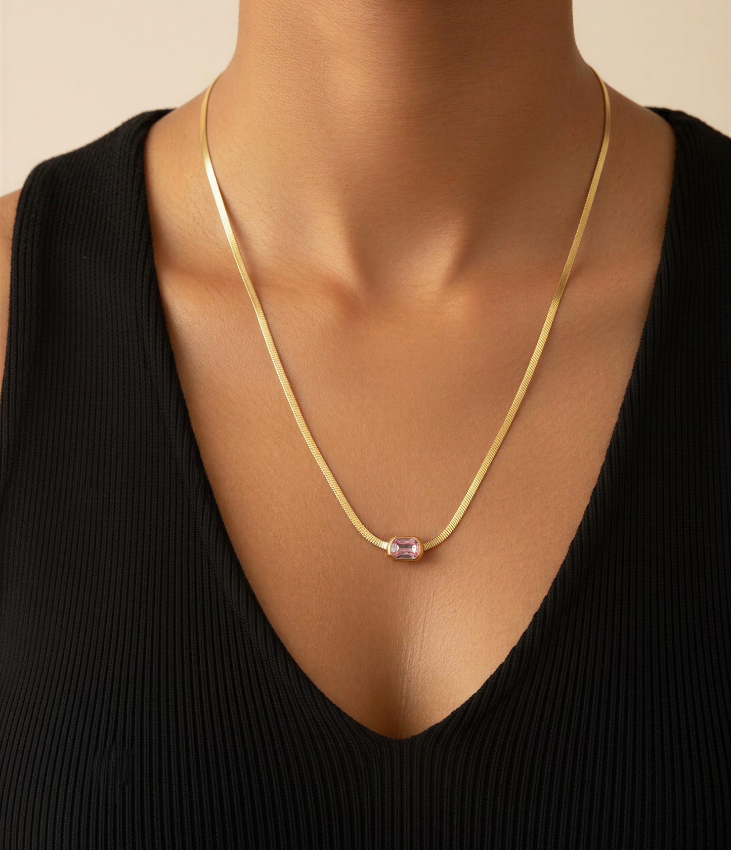 Pink Solitaire Barrel Necklace
