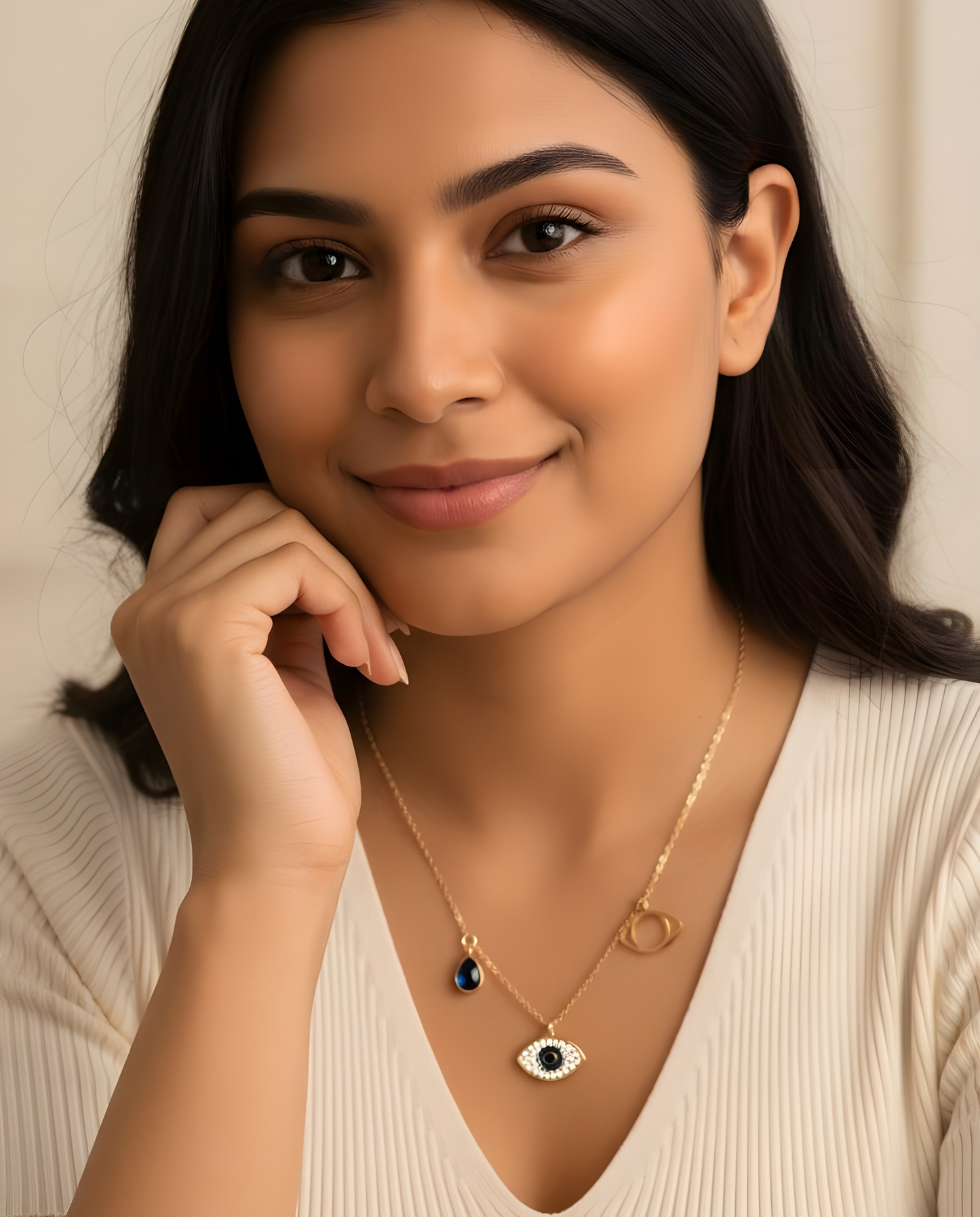 Layered Evil Eye & Classic Circle Pendant Necklace