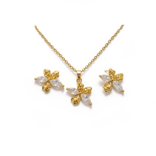 Blossé Fleur Necklace & Stud Earring Set – 18K gold-plated stainless steel jewellery set
