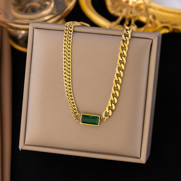 Emerald Glow 18K Gold-Plated Chain Necklace