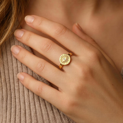Evil Eye Statement Ring-Adjustable