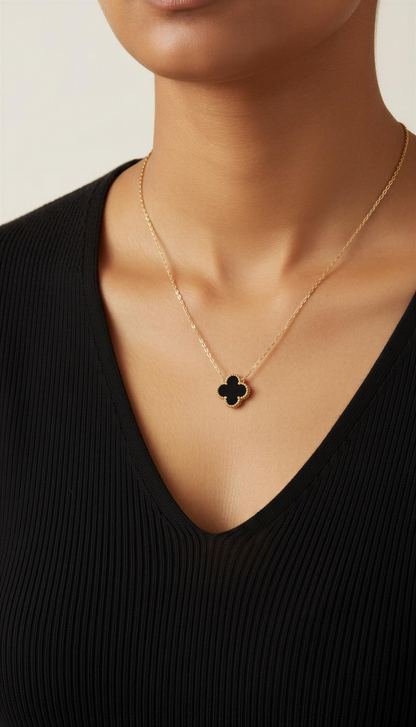 Noir Clover Pendant Necklace - Black & White Dual Side