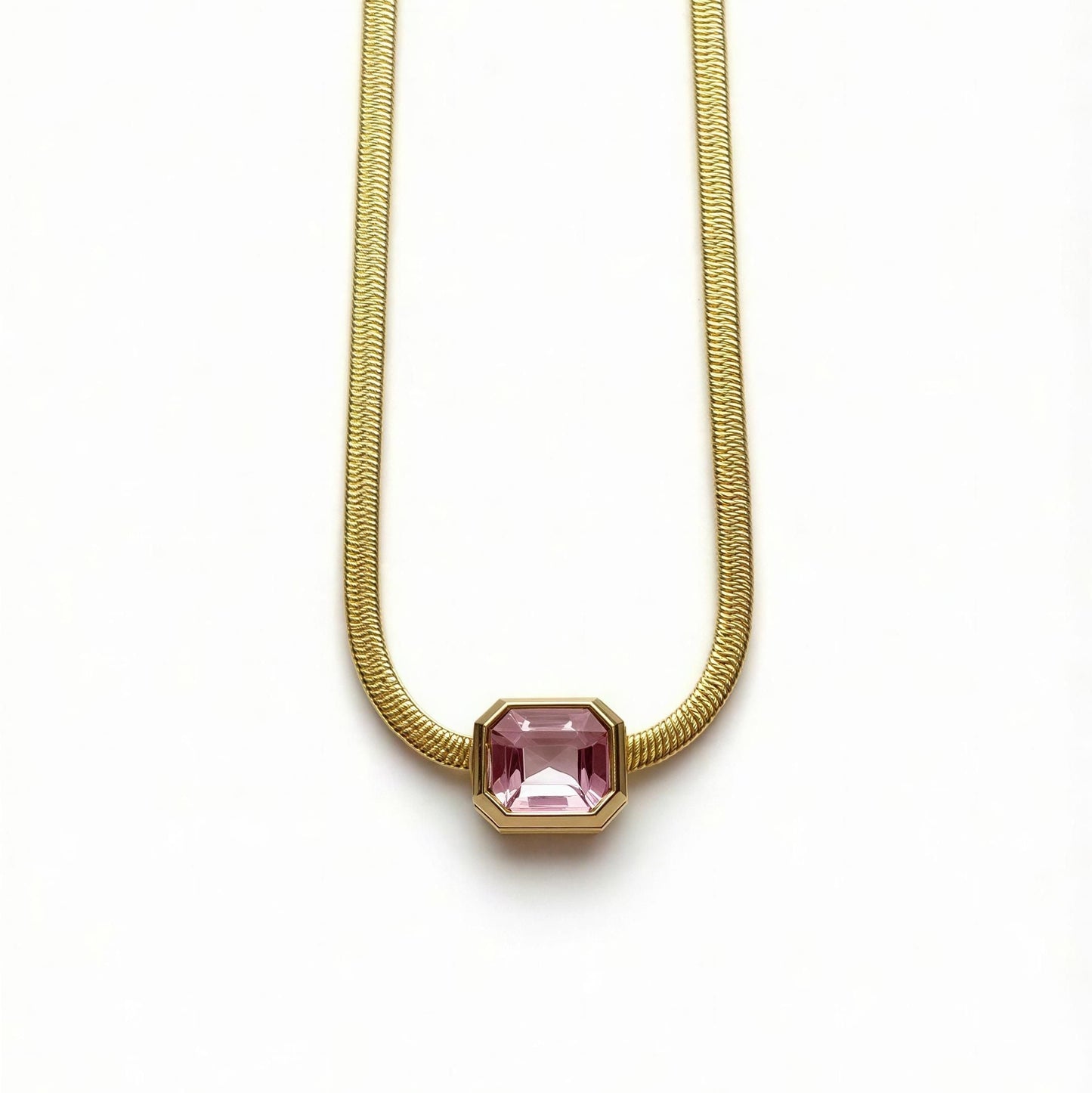 Pink Solitaire Barrel Necklace