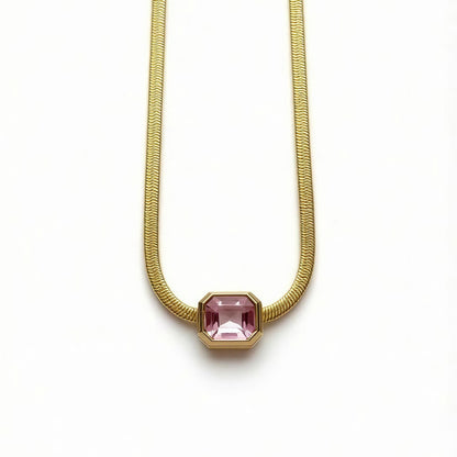 Pink Solitaire Barrel Necklace