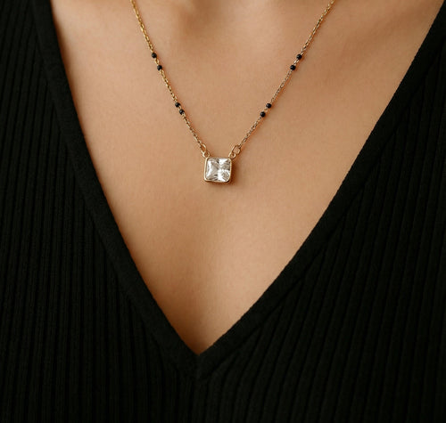 Square Crystal Pendant Mangalsutra – 18K gold-plated stainless steel mangalsutra