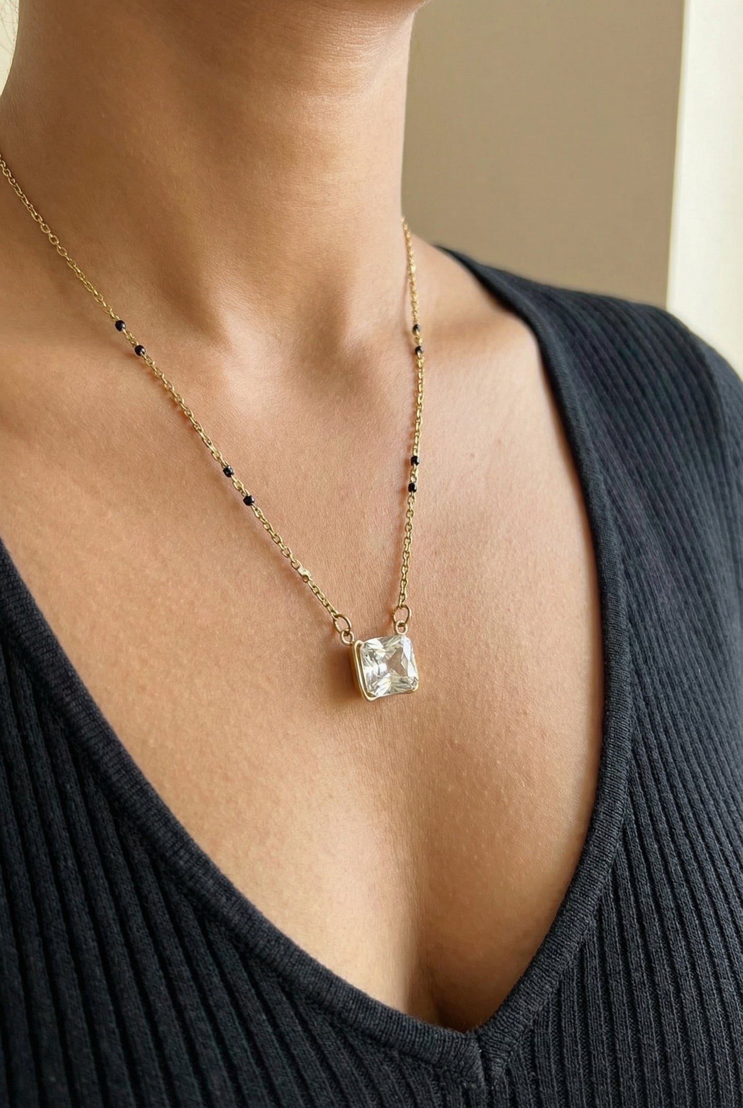 Square Crystal Pendant Mangalsutra