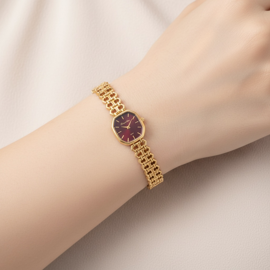 Burgundy Éclat Luxury Watch – 18K gold plated, view 3